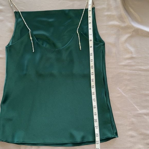 DO+BE Emerald Satin Camisole Rhinestone Spaghetti Strap Gorgeous Jewel Tone Cami - Picture 12 of 15